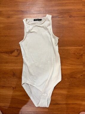 Nasty Gal Ribbed Ivory Tank Bodysuit